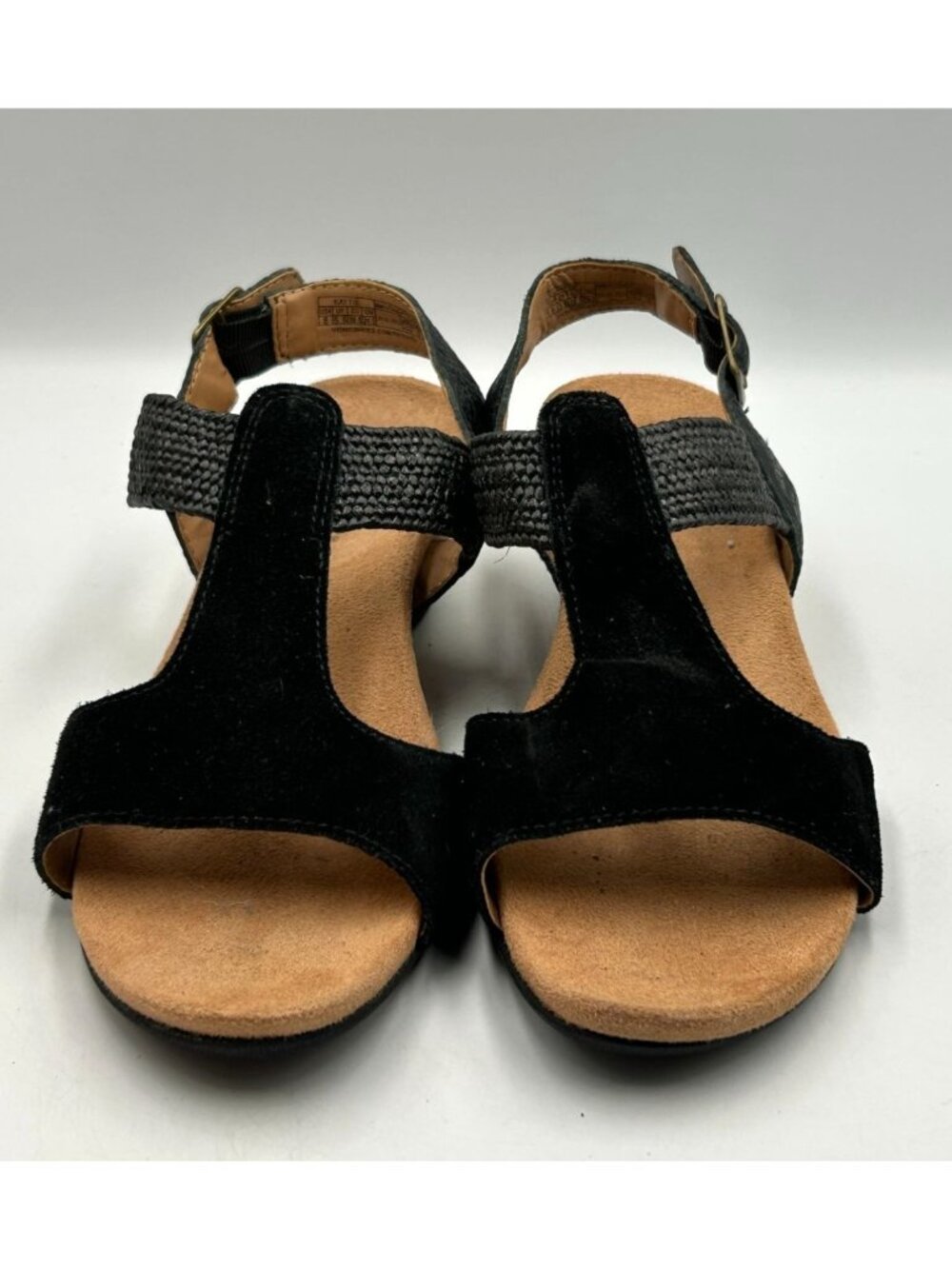 Vionic Women's Black Suede Kaytie T-Strap Cork Wedge Sandals Size 8 3522 - Picture 5 of 16